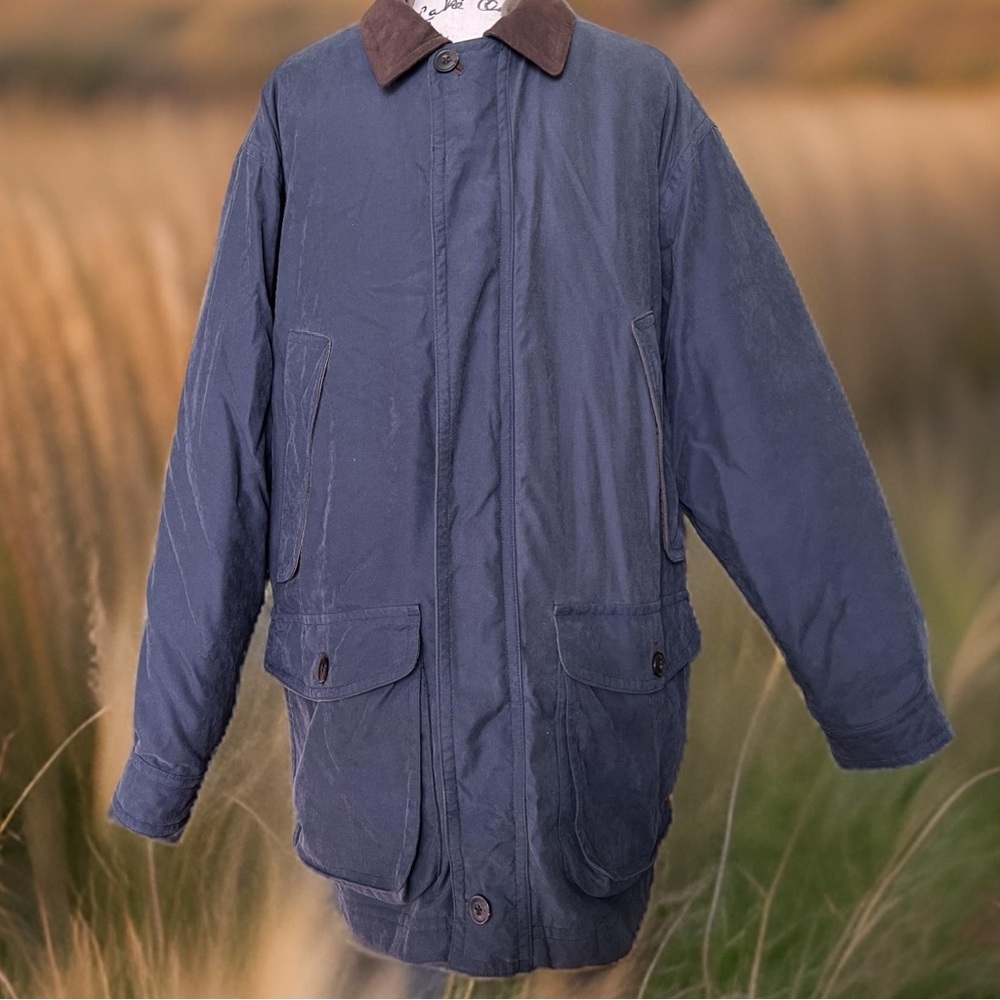 LL Bean Men’s Blue Canvas Field Barn Coat Removable Down Quilted Lining - Large